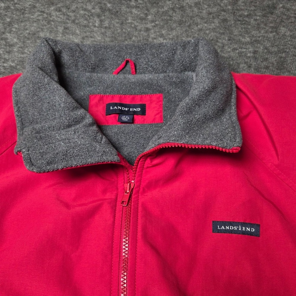 Lands End Mens LT Red Squall Jacket Windcheck Fleece Lined Full Zip 3225 - Picture 2 of 11